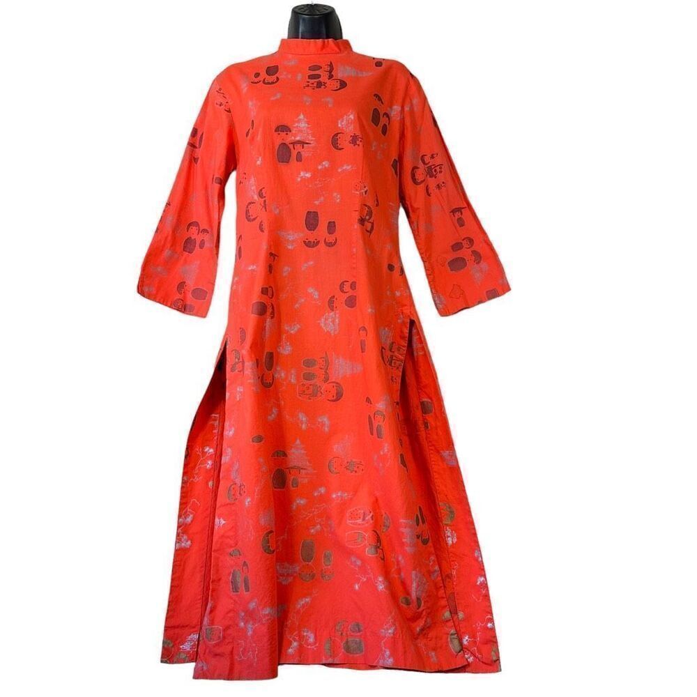 Vintage Japanese Handmade Art Deco Cotton Kimono Dress Size S